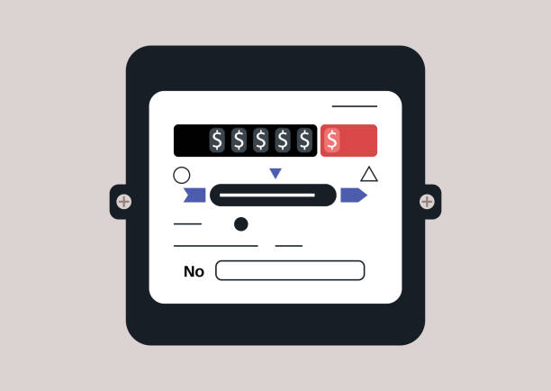 ein powermeter-display mit dollarzeichen statt ziffern, energiekrise in europa - gas counter stock-grafiken, -clipart, -cartoons und -symbole