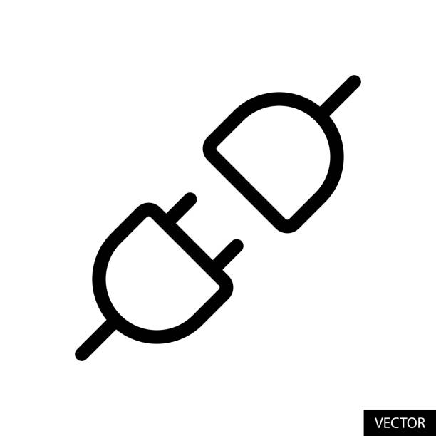 Disconnected plug vector icon in line style design isolated on white background. Editable stroke. Disconnected plug vector icon in line style design for website, app, UI, isolated on white background. Editable stroke. EPS 10 vector illustration. computer cable stock illustrations