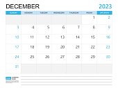 istock Calendar planner 2023 template-December 2023 year, week start on Sunday, Desk calendar 2023 design, simple and clean design, Wall calendar, Corporate design planner template vector 1434158716