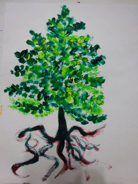 istock Acrylic art green tree painting background 1434158938