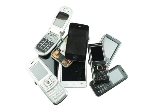 istock Old and obsolete cell phone isolated on white background. 1434159070