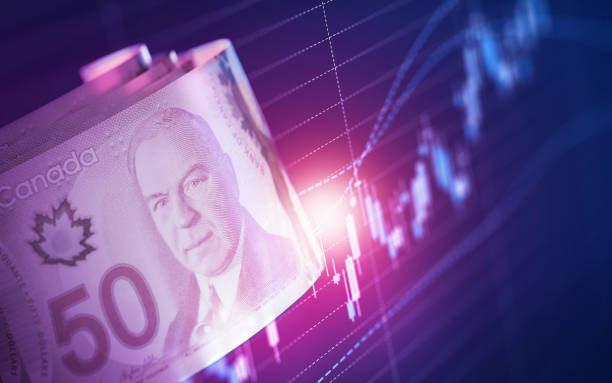 istock 50 Canadian Dollar Bills Over Blue Financial Graph 1434159324