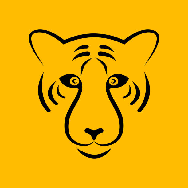 Stylized line tiger head, wild animal face Stylized line tiger head, wild animal face. Tiger eyes, vector icon, mascot siberian tiger tattoos clip art stock illustrations