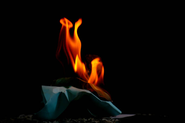 fire flame burning paper on black background - forest fire power actions nature imagens e fotografias de stock