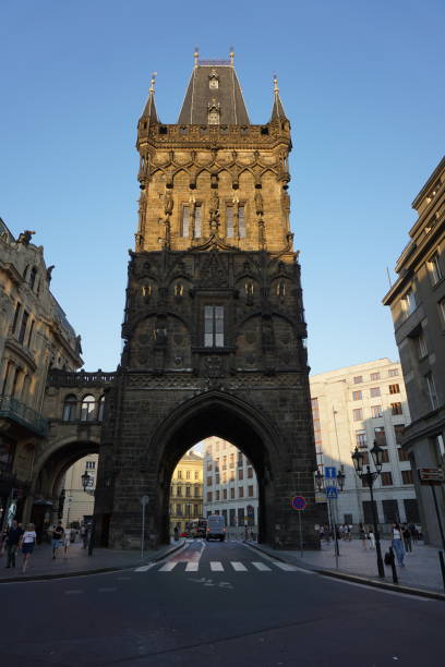 istock The Powder Tower in Prague, half lit by the sun 1434164988