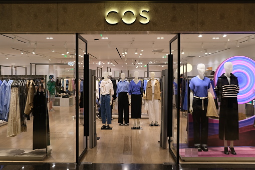 Shanghai,China-August 20th 2022: facade of COS clothing retail store. Fashion brand