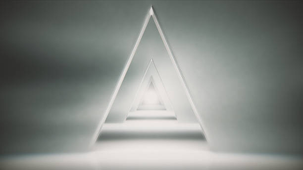 istock Flying forward in Dark Retro Black White Pyramid futuristic Tunnel 1434169152