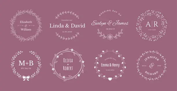 Vector illustration of Wedding logos or invitation design elements set