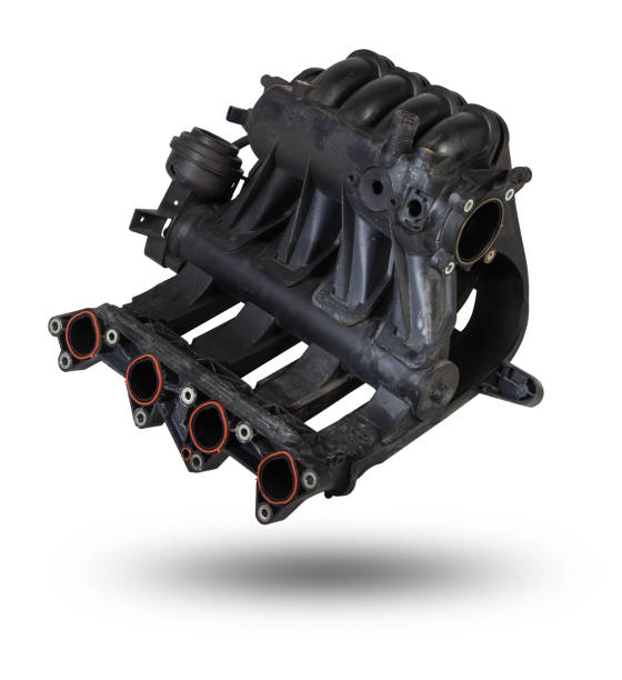 istock Intake manifold plastic housing with a system for adjusting the air flow to the engine. Repair and replacement of spare parts of vehicles in a car service. 1434171608