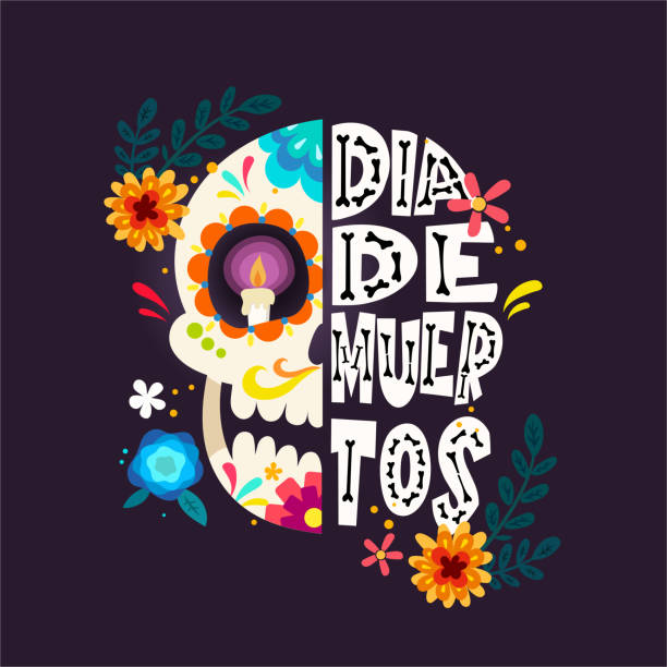 디아 드 뮤에르토스 두개골 사인 배너 - sugar skull stock illustrations