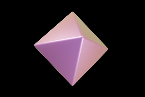 Holographic 3d shape. Pearl colored octahedron. Geometric shape. Geometric primitive. 3d rendering.