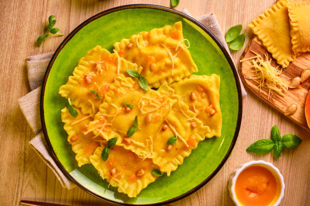 istock Homemade Pumpkin Ravioli with ricotta cheese served basil 1434176441