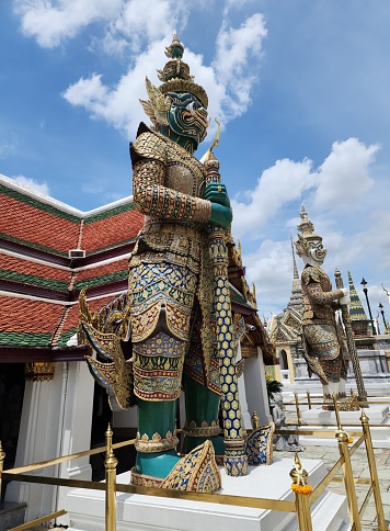 Several large giants stood guard around the gates of Wat Phra Kaew. is a giant of the king and is the opponent of Rama in the Ramayana It is an important tourist attraction in Bangkok, Thailand.