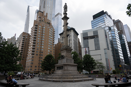New York, NY, USA - June 3, 2022: The Columbus Monument in Columbus Circle.