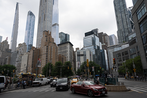 Boston Massachusetts, United States - August 6, 2021: View of the skyscrapers around Huntington Avenue in Boston, Massachusetts on a hot summer day.