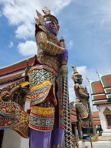 Several large giants stood guard around the gates of Wat Phra Kaew. is a giant of the king and is the opponent of Rama in the Ramayana It is an important tourist attraction in Bangkok, Thailand.