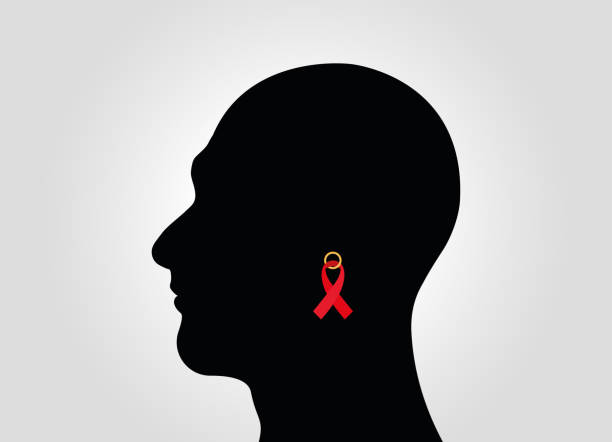 Cancer support and fight, man portrait silhouette. Vector illustration in HD very easy to make edits. sliver of light on face stock illustrations