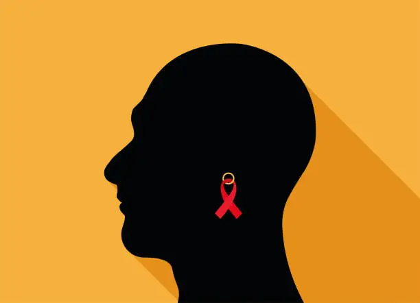 Vector illustration of Cancer support and fight, man portrait silhouette.