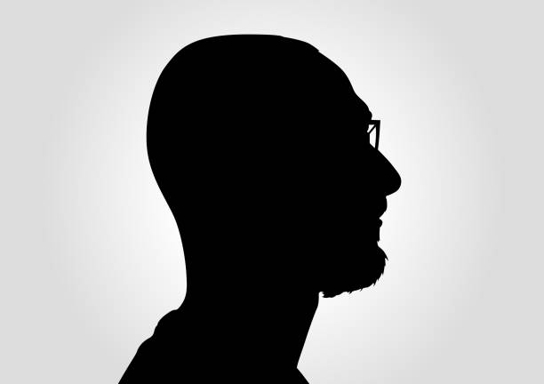 ilustrações, clipart, desenhos animados e ícones de silhueta do retrato de um homem com moldura. - staring black and white glasses human face