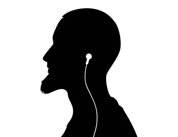 Vector illustration of Portrait of man listening to music with headphones.