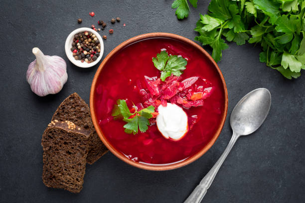 istock Beet borscht with sour cream 1434189723