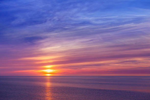istock Beautiful marine sunset with pink Cirrus clouds. 1434189729