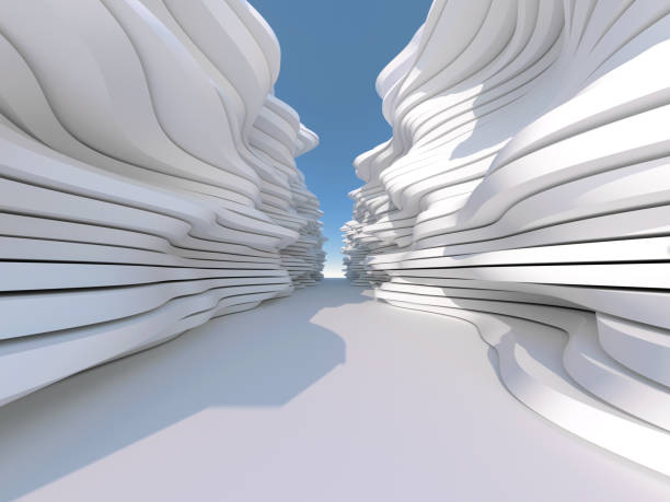 Abstract white tunnel interior background with wavy walls, 3d