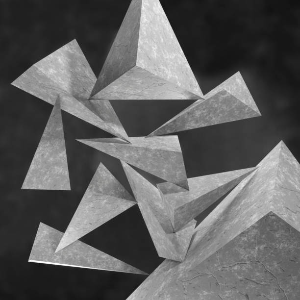 Abstract 3D Triangles Geometric Shapes with Concrete Texture and Cracks - 3D Illustration