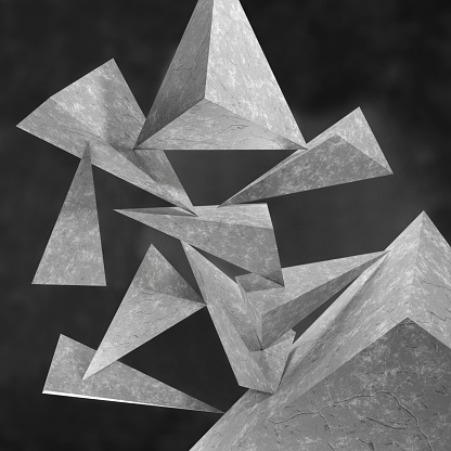Abstract 3D Triangles Geometric Shapes with Concrete Texture and Cracks - 3D Illustration Render