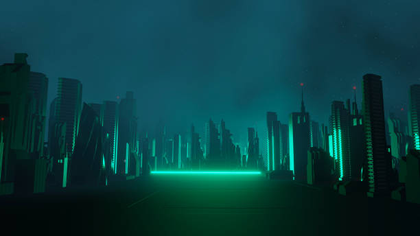3d render of Cyber punk night city landscape concept. Light glowing on dark scene. Night life. Technology network for 5g. Beyond generation and futuristic of Sci-Fi Capital city and building scene. renderizado 3d del concepto de paisaje de la ciudad nocturna cyber punk. luz que brilla en la escena oscura. vida nocturna. red tecnológica para 5g. más allá de la generación y futurista de la ciudad capital de la ciencia ficción y la escena del edif