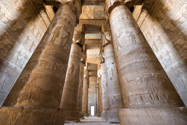 la sala ipostila del tempio di dendera, in egitto. - temple of luxor hypostyle hall foto e immagini stock