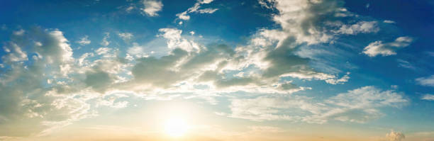 istock Beautiful widescreen background image of the evening sky with the setting sun. 1434198740