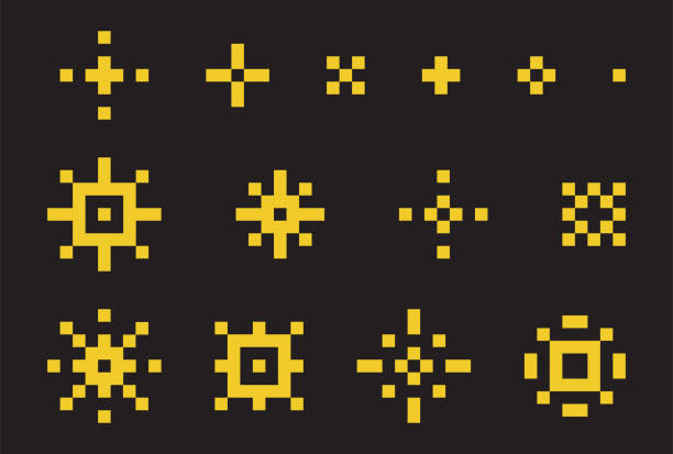 illustrations, cliparts, dessins animés et icônes de étoiles pixel art. sparkle, flash, feux d’artifice. illustration vectorielle - computer icon symbol education icon set