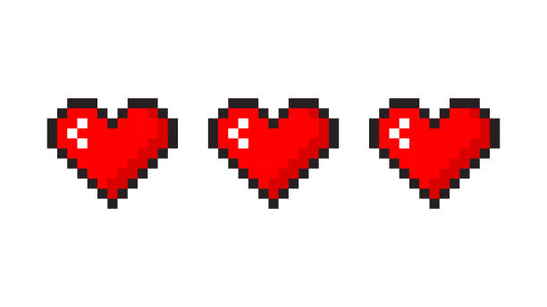 ilustraciones, imágenes clip art, dibujos animados e iconos de stock de corazones - imagen de icono de píxel. ilustración vectorial de stock - pixel art