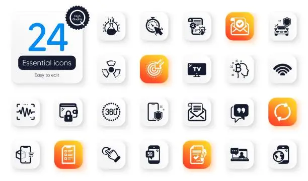 Vector illustration of Set of Technology flat icons. Friends chat, Tv and Mail newsletter elements for web application. For design. Vector