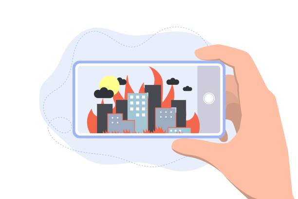 istock Concept of a fire in the city. Destruction due to the fall of the rocket 1434201364
