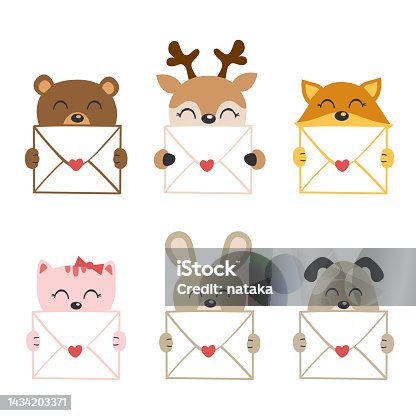 istock set of isolated cute animals with envelope 1434203371
