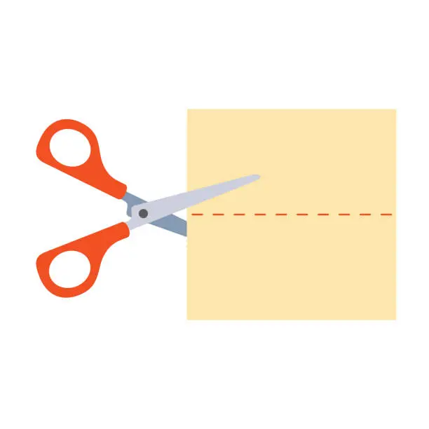 Vector illustration of Drawing Of Cutting Paper With Scissors