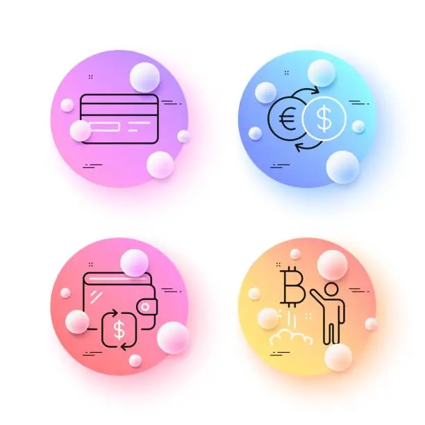 Vector illustration of Credit card, Money exchange and Bitcoin project minimal line icons. For web application, printing. Vector