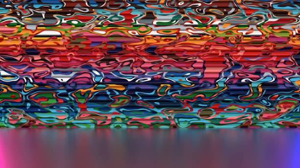 istock A bright multi-colored wall, for displaying goods or placing goods. 3d rendering of the background with a bright embossed visor. 1434208237