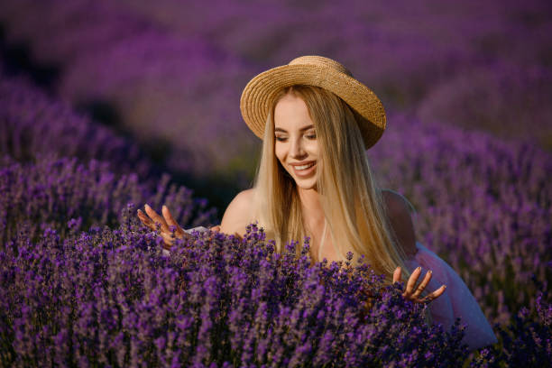 istock Young woman in the lavender field 1434208247