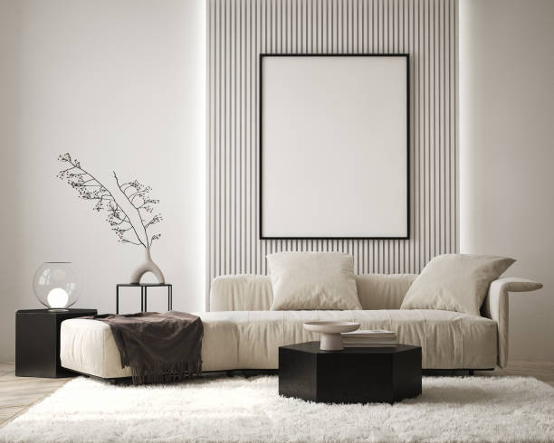 istock mock up poster frame in modern interior background, living room, Contemporary style, 3D render, 3D illustration 1434208875