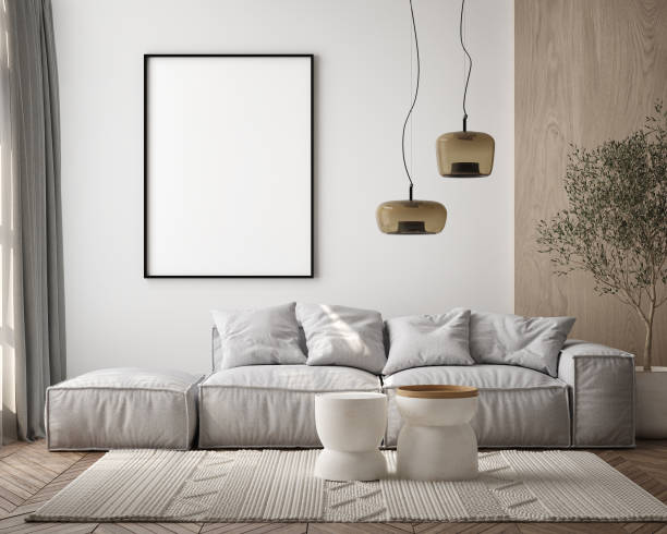 istock mock up poster frame in modern interior background, living room, Contemporary style, 3D render, 3D illustration 1434208929