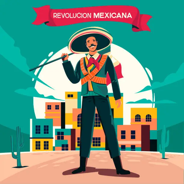 Vector illustration of Revolucion Mexicana mean Mexican Revolution Concept Illustration