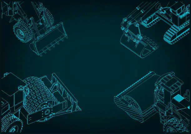 Vector illustration of Heavy construction machinery composition