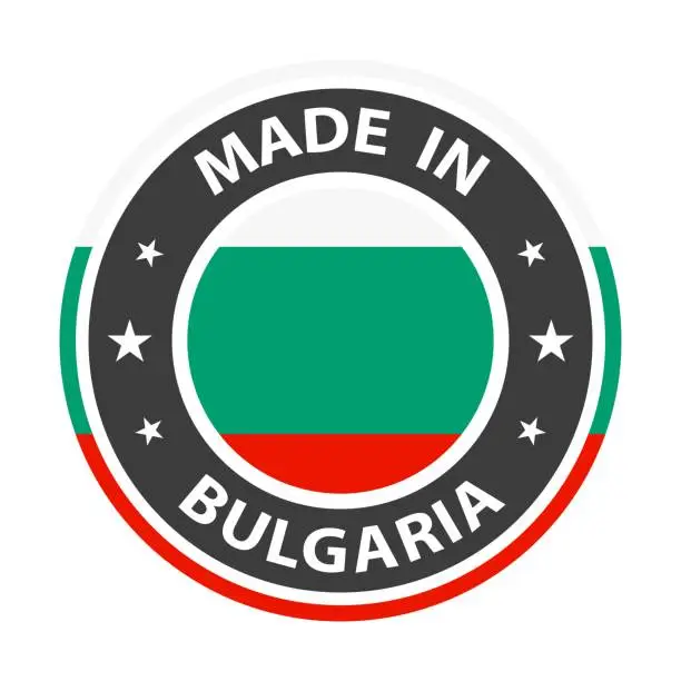 Vector illustration of Made in Bulgaria badge vector. Sticker with stars and national flag. Sign isolated on white background.