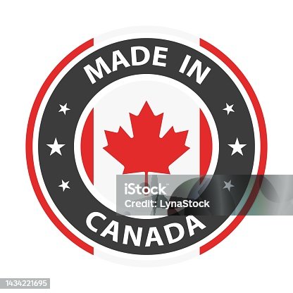 istock Made in Canada badge vector. Sticker with stars and national flag. Sign isolated on white background. 1434221695