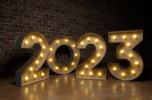 2023 light bulb numbers new year concept
