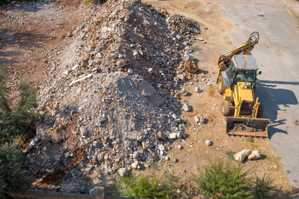 Top view shot of a large area of ​​building debris, rubble hill.
