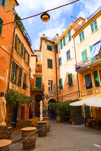 Quiet old courtyard in the Cinque Terre village of Monterosso, Italy